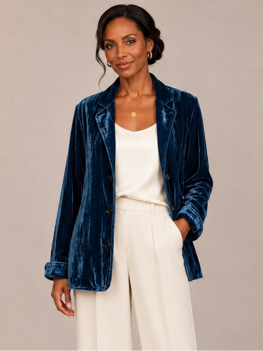 Chico's Blue Crushed Velvet Blazer Silk Rayon Jacket XL Vanity Collection